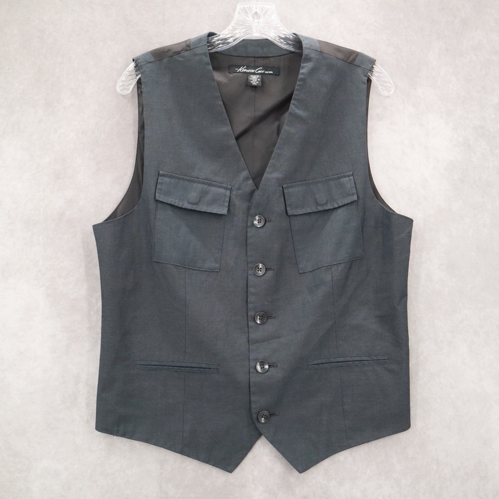 Kenneth Cole Blue 5 Button Point Pocket Waistcoat Formal Tuxedo Suit Vest M 42R